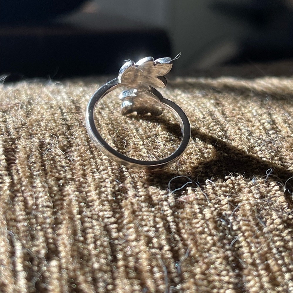 Sterling Silver Created Opal Leaf Ring - image 3